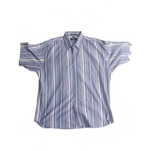 Vintage Christian Dior Blue Striped Short Sleeve Button-Up Shirt - Size Large